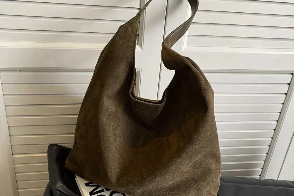 Green suede tote bag