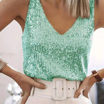 Sequin Tank Top | Elegant V-Neck Evening Wear | Stylish Comfortable 0