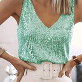 Sequin Tank Top | Elegant V-Neck Evening Wear | Stylish Comfortable 0