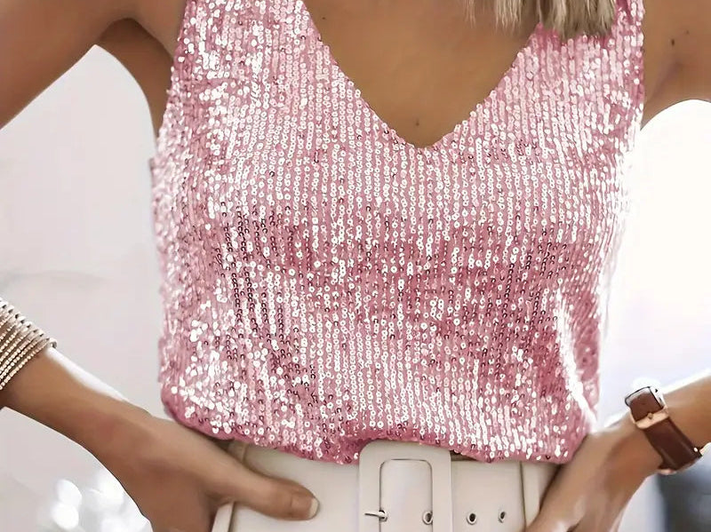 Sequin Tank Top | Elegant V-Neck Evening Wear | Stylish Comfortable 1