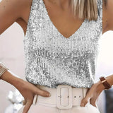 Sequin Tank Top | Elegant V-Neck Evening Wear | Stylish Comfortable 2