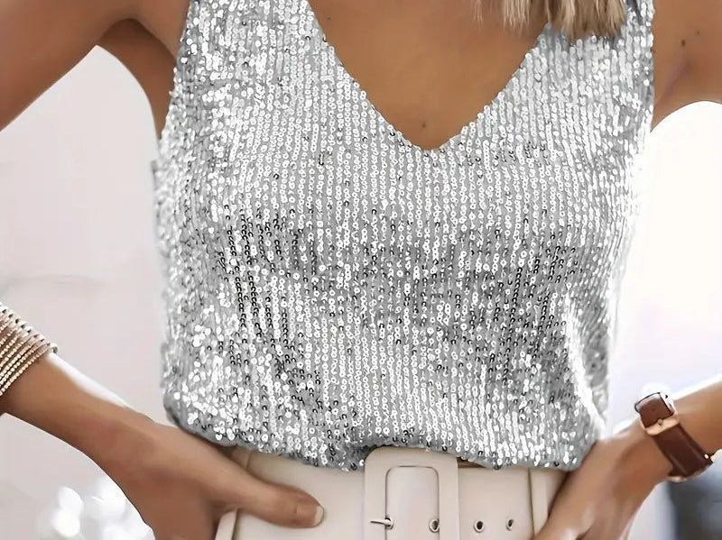 Sequin Tank Top | Elegant V-Neck Evening Wear | Stylish Comfortable 2