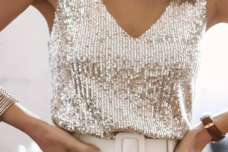Apricot sequin sleeveless top