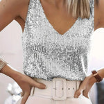 Silver sequin sleeveless top