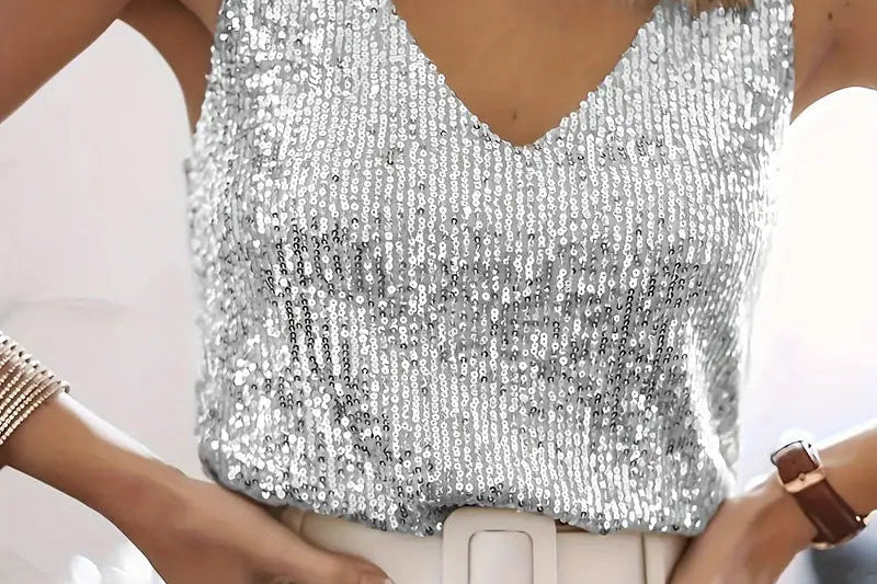 Silver sequin sleeveless top