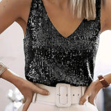 Black sequin sleeveless top