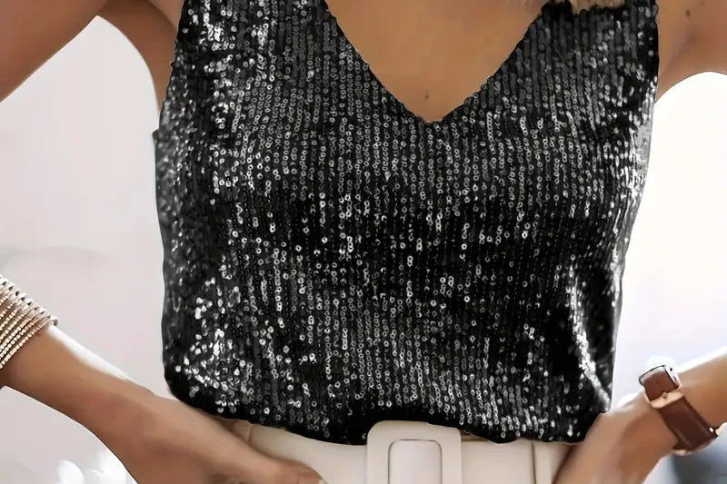 Black sequin sleeveless top