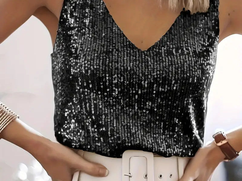 Black sequin sleeveless top