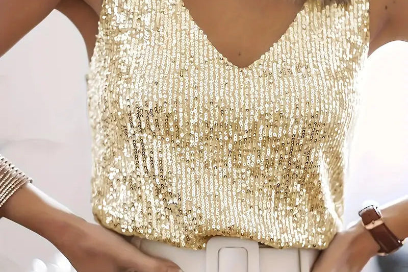Gold sequin sleeveless top