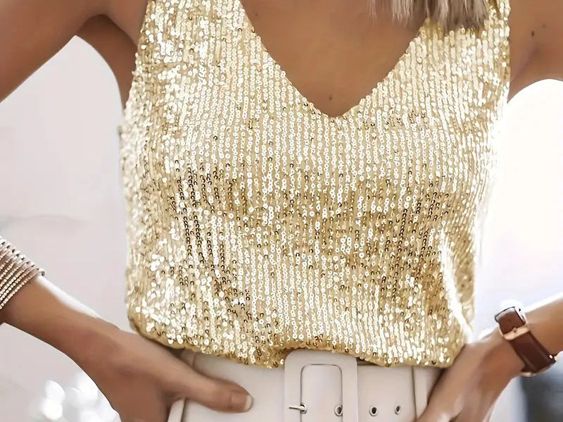 Gold sequin sleeveless top