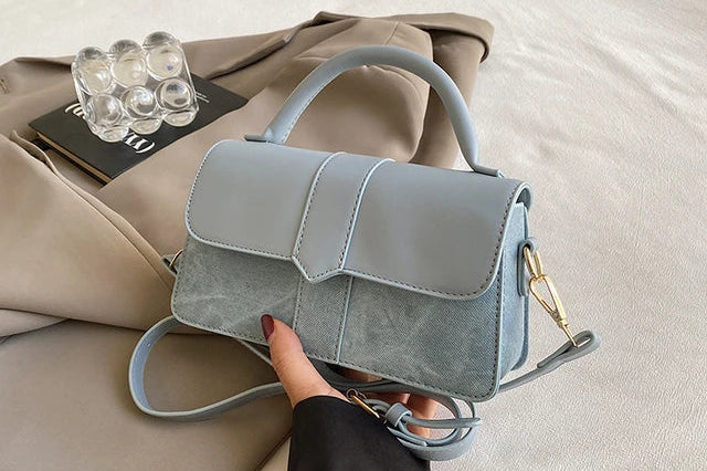 Sky blue leather crossbody bag