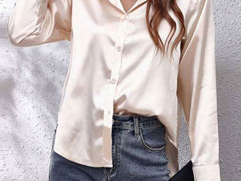 Shirt | Button-Down Satin Top | Elegant Versatile Blouse 0