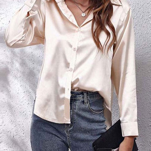 Shirt | Button-Down Satin Top | Elegant Versatile Blouse 0