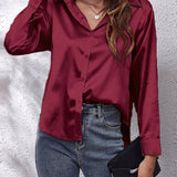 Shirt | Button-Down Satin Top | Elegant Versatile Blouse 10