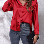 Shirt | Button-Down Satin Top | Elegant Versatile Blouse 11