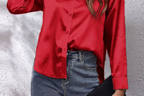 Shirt | Button-Down Satin Top | Elegant Versatile Blouse 11