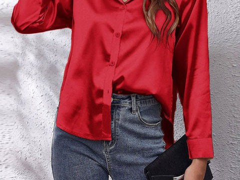 Shirt | Button-Down Satin Top | Elegant Versatile Blouse 11
