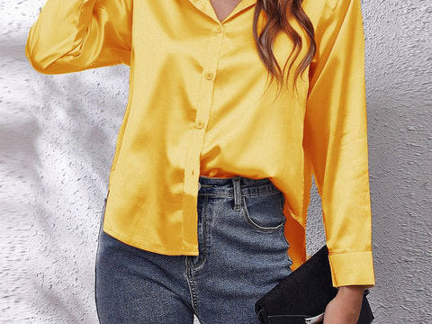 Shirt | Button-Down Satin Top | Elegant Versatile Blouse 12