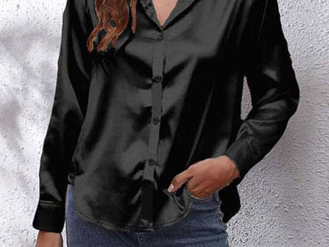 Shirt | Button-Down Satin Top | Elegant Versatile Blouse 13