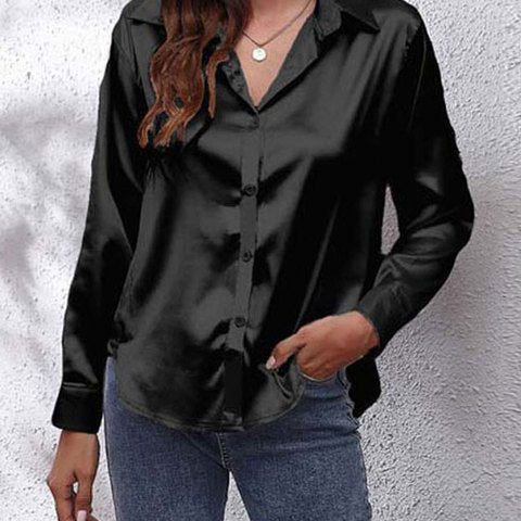 Shirt | Button-Down Satin Top | Elegant Versatile Blouse 13
