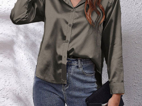Shirt | Button-Down Satin Top | Elegant Versatile Blouse 14