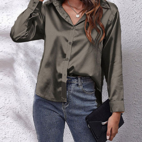 Shirt | Button-Down Satin Top | Elegant Versatile Blouse 14