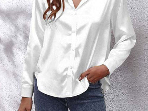 Shirt | Button-Down Satin Top | Elegant Versatile Blouse 15