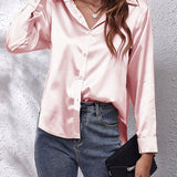 Shirt | Button-Down Satin Top | Elegant Versatile Blouse 16