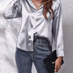 Shirt | Button-Down Satin Top | Elegant Versatile Blouse 6