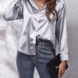 Shirt | Button-Down Satin Top | Elegant Versatile Blouse 6