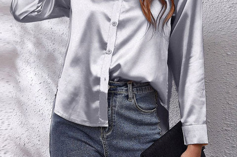 Shirt | Button-Down Satin Top | Elegant Versatile Blouse 6