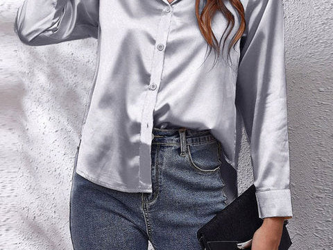 Shirt | Button-Down Satin Top | Elegant Versatile Blouse 6