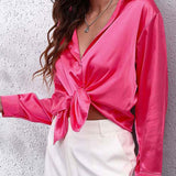 Shirt | Button-Down Satin Top | Elegant Versatile Blouse 9