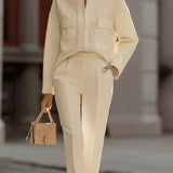 Shirt & Pants Set | Elegant Oversized Two-Piece Outfit with Stand Collar 1