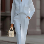 Shirt & Pants Set | Elegant Oversized Two-Piece Outfit with Stand Collar 2