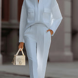 Shirt & Pants Set | Elegant Oversized Two-Piece Outfit with Stand Collar 2