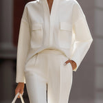 Shirt & Pants Set | Elegant Oversized Two-Piece Outfit with Stand Collar 3