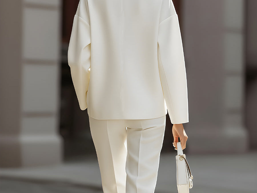 Shirt & Pants Set | Elegant Oversized Two-Piece Outfit with Stand Collar 5