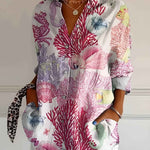 Shirt | V-Neck Printed Button-Down Top | Elegant Comfortable 0