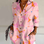 Shirt | V-Neck Printed Button-Down Top | Elegant Comfortable 1