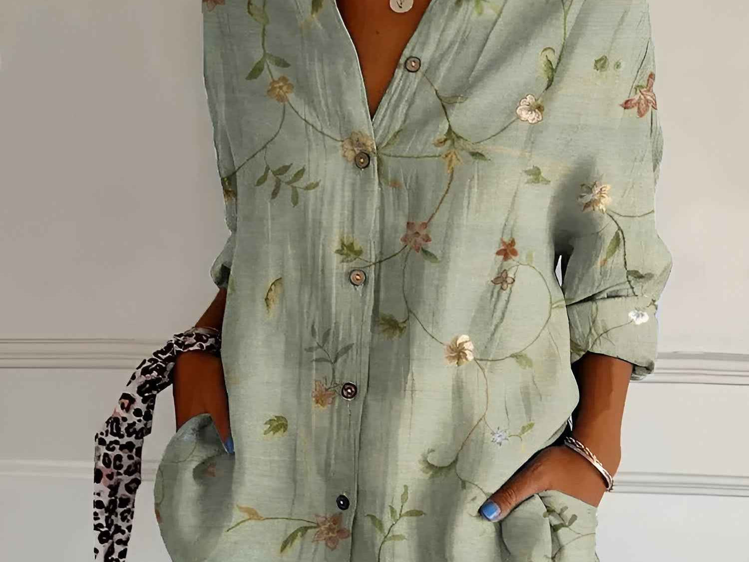 Shirt | V-Neck Printed Button-Down Top | Elegant Comfortable 2