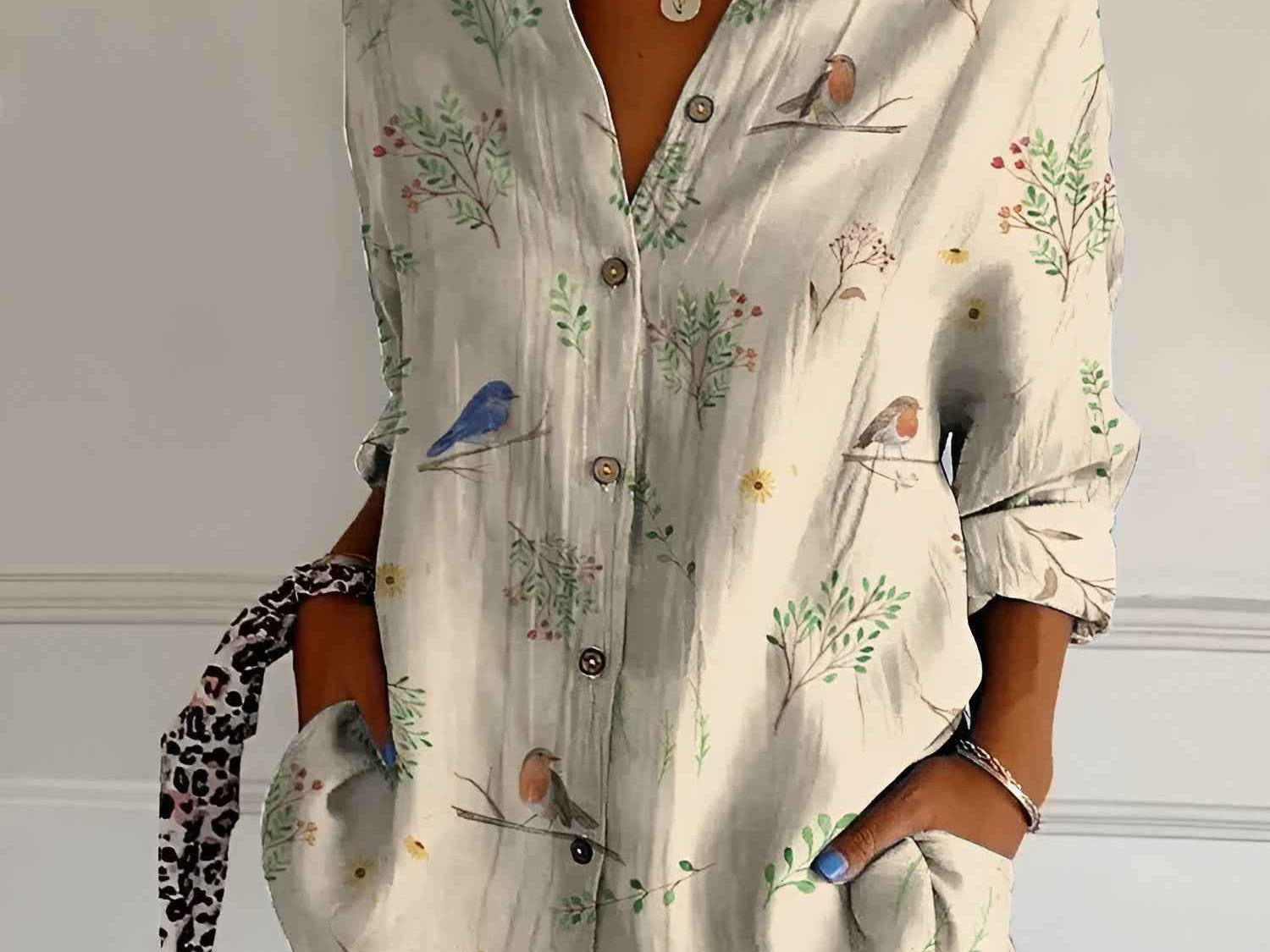 Shirt | V-Neck Printed Button-Down Top | Elegant Comfortable 4