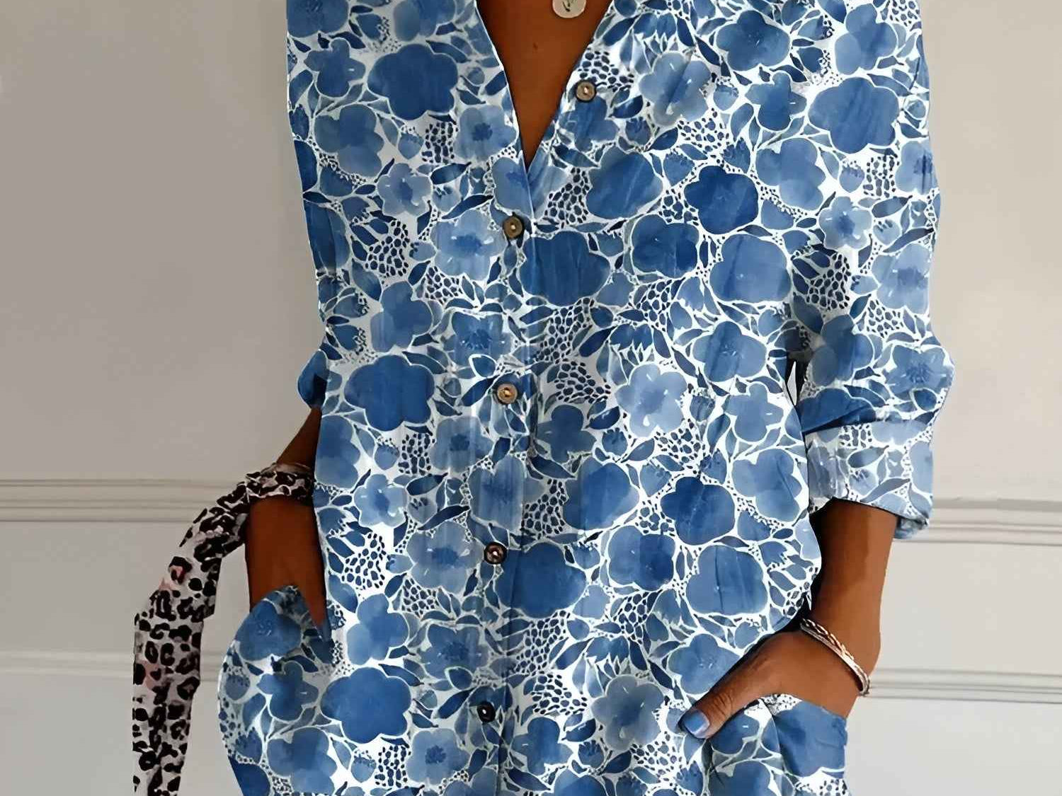 Shirt | V-Neck Printed Button-Down Top | Elegant Comfortable 5
