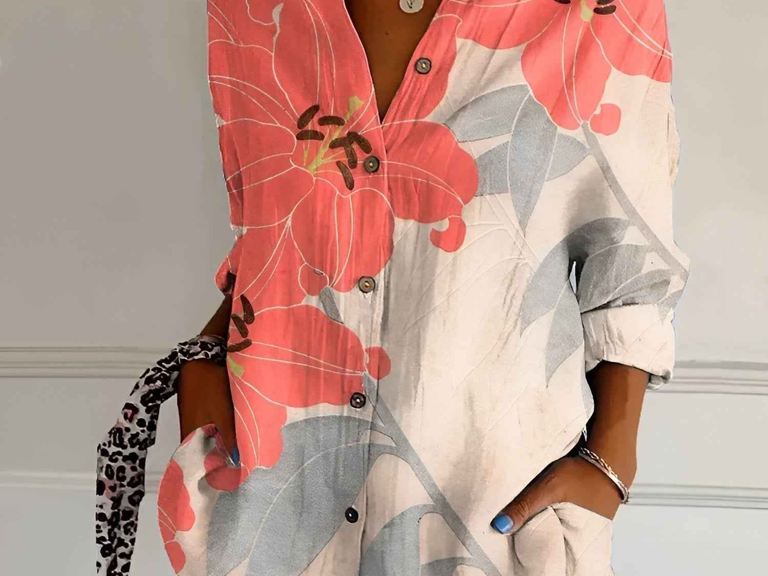 Shirt | V-Neck Printed Button-Down Top | Elegant Comfortable 6