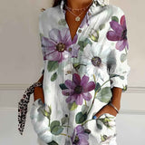 Shirt | V-Neck Printed Button-Down Top | Elegant Comfortable 7