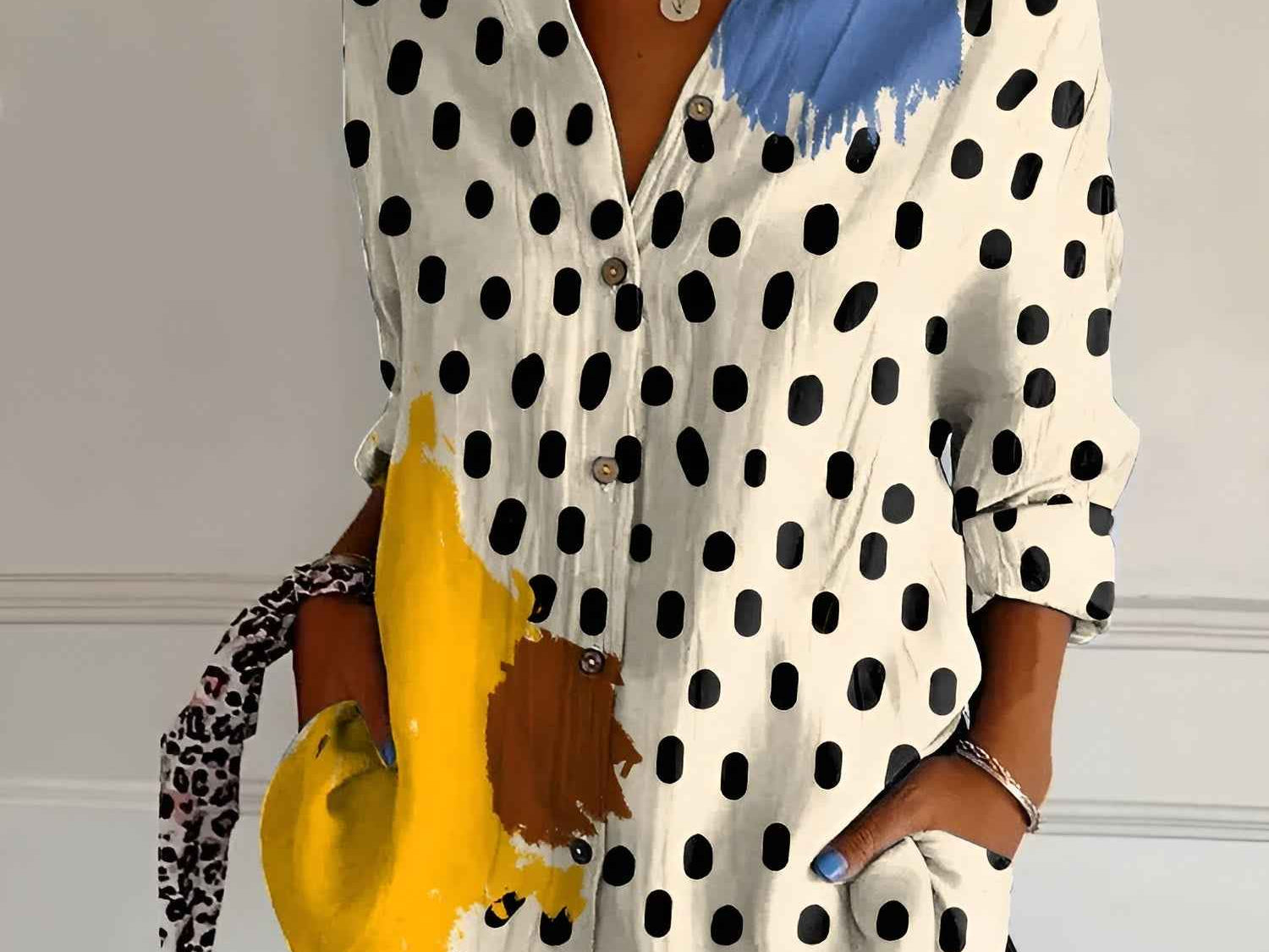 Shirt | V-Neck Printed Button-Down Top | Elegant Comfortable 8