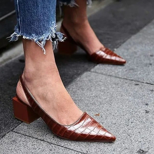Slingback Pumps | Elegant Pointed-Toe Mid-Heel Footwear | Comfortable Black Pumps for Women 0