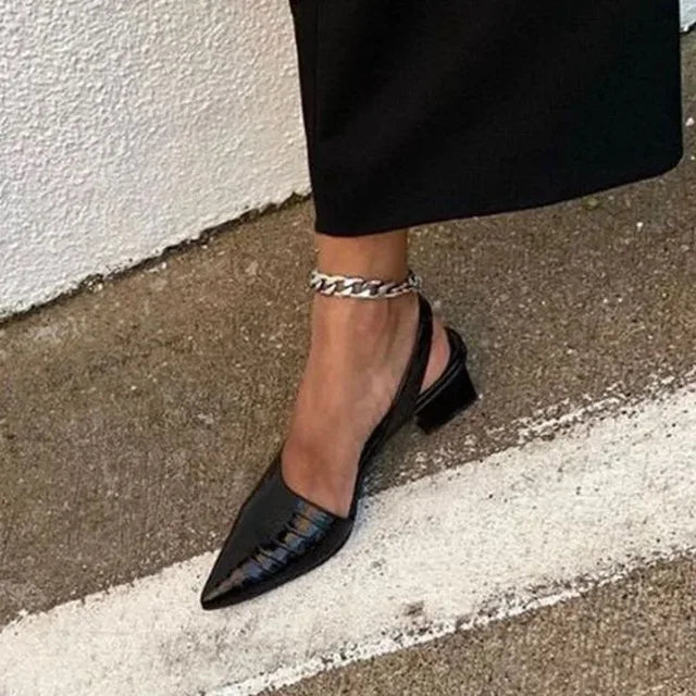 Slingback Pumps | Elegant Pointed-Toe Mid-Heel Footwear | Comfortable Black Pumps for Women 1