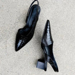 Slingback Pumps | Elegant Pointed-Toe Mid-Heel Footwear | Comfortable Black Pumps for Women 3