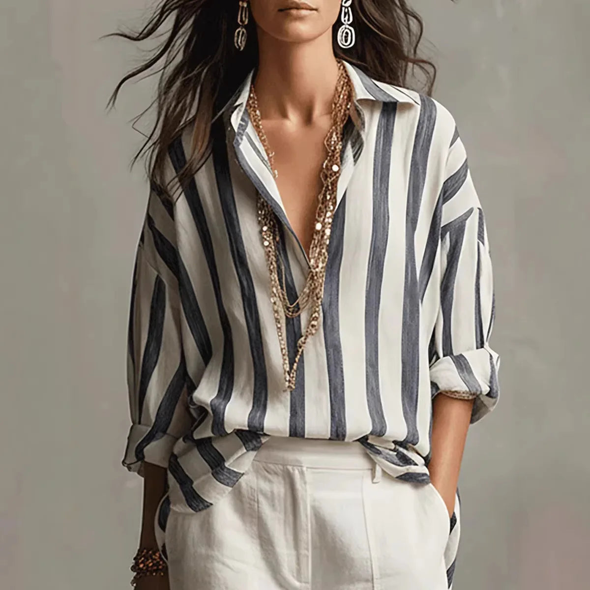 Striped Long Sleeve Button Down Shirt | Classic Relaxed Fit 0